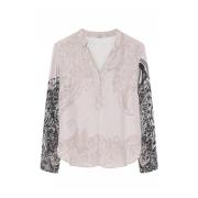 Beigeprint Blouse met Smock Manchetten Gustav , Beige , Dames