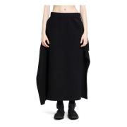 Zwarte Wol Gedrapeerde Midi Rok Yohji Yamamoto , Black , Dames