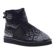 Ankle boots in black nylon and leather suede with rhinestones Baldinin...