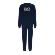 Blauwe Tracksuit met Logo Lettering Emporio Armani EA7 , Blue , Heren