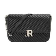 Zwarte Schoudertas met Zilveren Logo John Richmond , Black , Dames