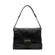 Zwarte schoudertas met gouden details Moschino , Black , Dames