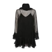 Zwarte Transparante Jurk met Gerimpelde Zoom Valentino , Black , Dames