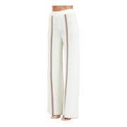 Elegante Gebreide Wijde Pijp Broek Akep , Beige , Dames