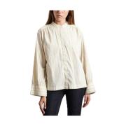 Pastel Streep Katoenen Blouse Closed , Beige , Dames