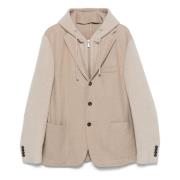 Wol Kasjmier Hoodie Jas Afneembare Capuchon Eleventy , Beige , Heren