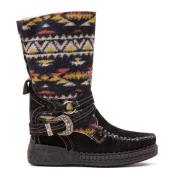 Zwarte mocassin laars met wollen schacht El Vaquero , Black , Dames