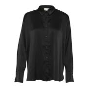 Elegante zwarte diepe overhemdblouse Kaffe , Black , Dames