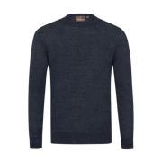 Navy Linnen Ronde Hals Trui Valter Oscar Jacobson , Blue , Heren