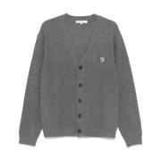 Fox Head Wool Cardigan Sweater Maison Kitsuné , Gray , Heren