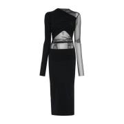 Elegante Jurk met Lange Mouwen en Plooien Amazuin , Black , Dames