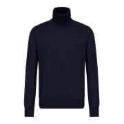 Blauwe Gebreide Trui Logo Hoge Hals Lange Mouw Emporio Armani , Blue ,...