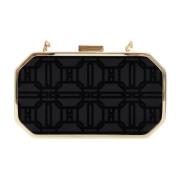 Zwarte achthoekige clutch met gouden metaal Elisabetta Franchi , Black...