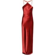 Satijnen Halter Slip Jurk met Kralen Bandjes Staud , Red , Dames