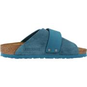 Kyoto Nubuck/Suede Leather Sliders Birkenstock , Blue , Dames