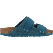 Nubuck/Suede Leren Slippers Birkenstock , Blue , Heren