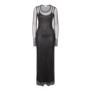 Zwarte Strass Jurk met Fluweelrand Sportmax , Black , Dames