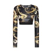 Zwart Goud Top Lange Mouw Print Versace Jeans Couture , Black , Dames