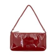 Leren Clutch Tas met Kettingriem Pinko , Red , Dames