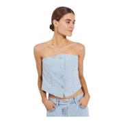 Denim Tube Crop Top met knopen Norr , Blue , Dames