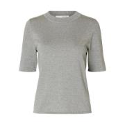 Lurex Gebreide O-Neck T-shirt Selected Femme , Gray , Dames