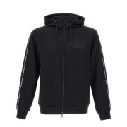 Zwarte hoodie met volledige rits en wit logo Emporio Armani EA7 , Blac...