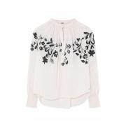 Geborduurde blouse met V-hals Gustav , White , Dames