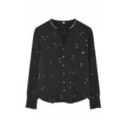 Zwarte Blouse met Smock Manchetten Gustav , Black , Dames