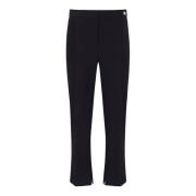 Zwarte Rechte Crepe Broek met Gouden Logo Elisabetta Franchi , Black ,...