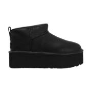 Zwarte Leren Platform Mini Laars UGG , Black , Dames