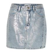 Metallic Denim Korte Rok Coated Blauw Gestuz , Blue , Dames