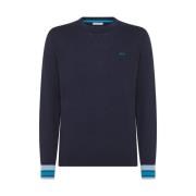 Gestreepte Manchetten Navy Blue Sweater Sun68 , Blue , Heren