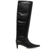 Zwarte Leren Kniehoge Schoenen met Puntige Neus Staud , Black , Dames