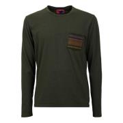 Groene katoenen longsleeve T-shirt voor heren met gekleurde fleece zak...