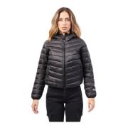 Korte Zwarte Gewatteerde Jas met Capuchon Invicta , Black , Dames