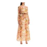 Bloemen Linnen Plunge Maxi Jurk Zimmermann , Multicolor , Dames