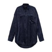 Zijden shirt met logo Balenciaga , Blue , Dames