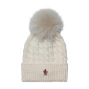 Witte Kabelgebreide Beanie met Logo Patch Moncler , White , Dames