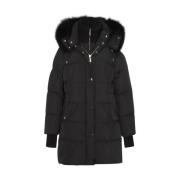 Zwarte wollen donsjas met capuchon Moorer , Black , Dames