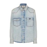 Denim Overhemd met Uitgesneden Details Valentino , Blue , Heren