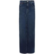 Denim Maxi Rok met Voor Split Mother , Blue , Dames