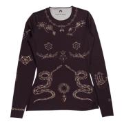 Bruine Tattoo Printed Crewneck Top Marine Serre , Brown , Dames