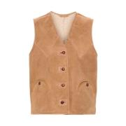 Schapenvacht V-hals Mouwloos Vest Blazé Milano , Brown , Dames