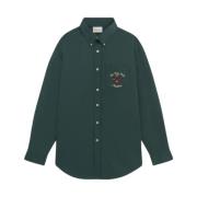 Bloemen Slogan Shirt (Donkergroen) Drole de Monsieur , Green , Heren