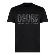 Gestudde Katoenen Crew-neck T-shirt Dsquared2 , Black , Heren