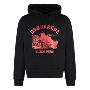 Geribbelde Katoenen Hoodie Dsquared2 , Black , Heren