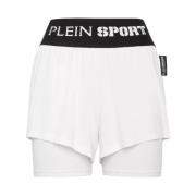 Witte Logo Shorts Hoge Taille Plein Sport , White , Dames