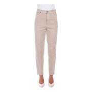 Beige Broek met Logo Rits Sluiting Dondup , Beige , Dames