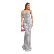 Metallic Maxi Jurk Norma Kamali , Gray , Dames