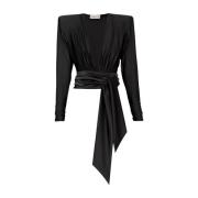 Zwarte diepe V-hals top met lange mouwen Alexandre Vauthier , Black , ...